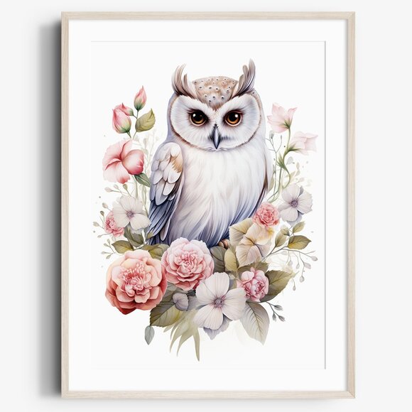 Creative Path Studios Other - Watercolor Floral Owl Portrait Wall Art Illustration Print Poster Unframed